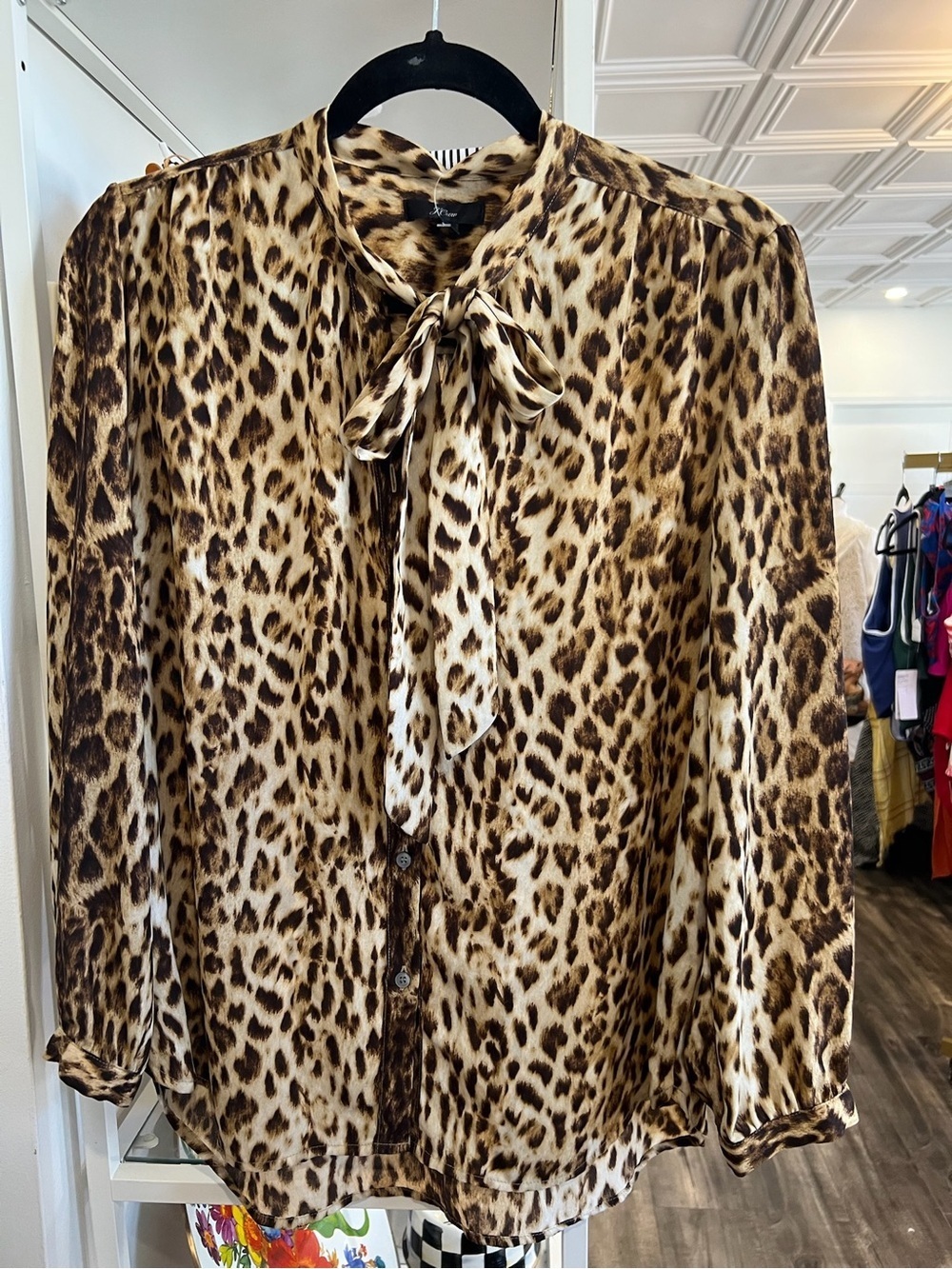 J. Crew Leopard Print Tie-Neck Blouse - Brown/Tan